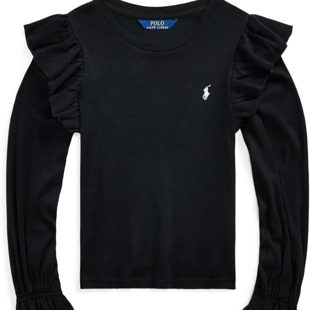 Polo Ralph Lauren Kids Black  Ruffled Cotton-Modal Long-Sleeve Top Size 7 NWT